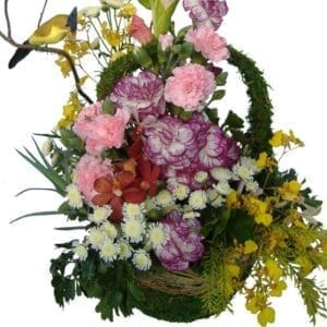 Mixed basket of flowers, close up