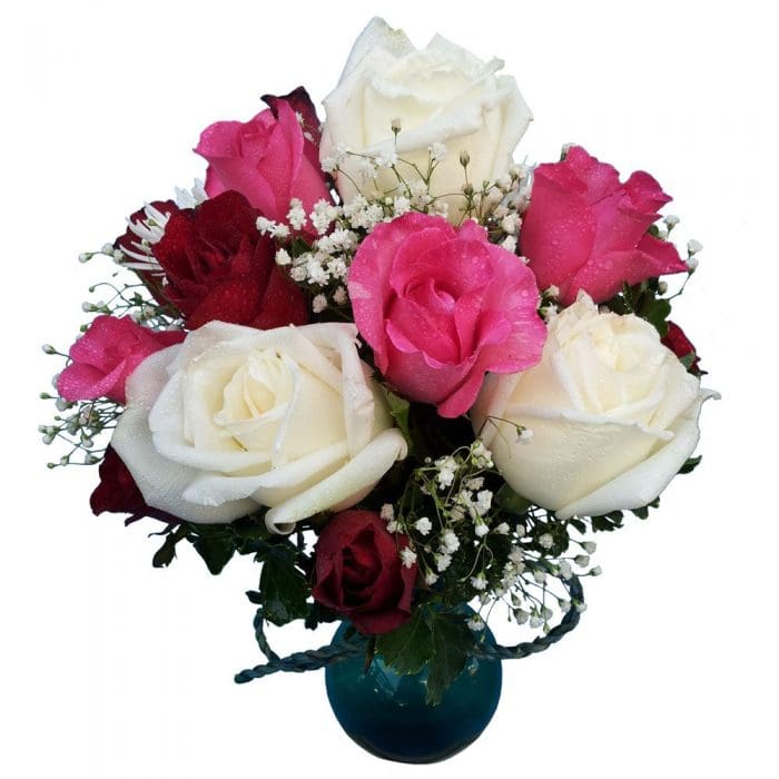 Red, Pink & White Roses Vase