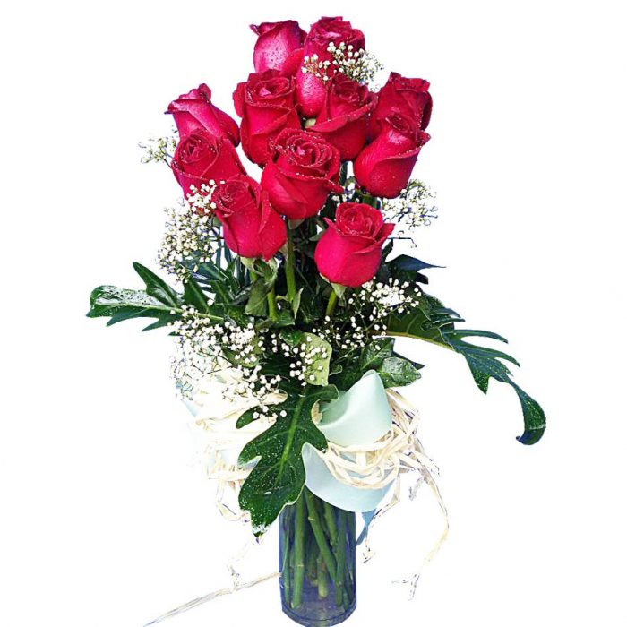 Red Roses in a tall vase