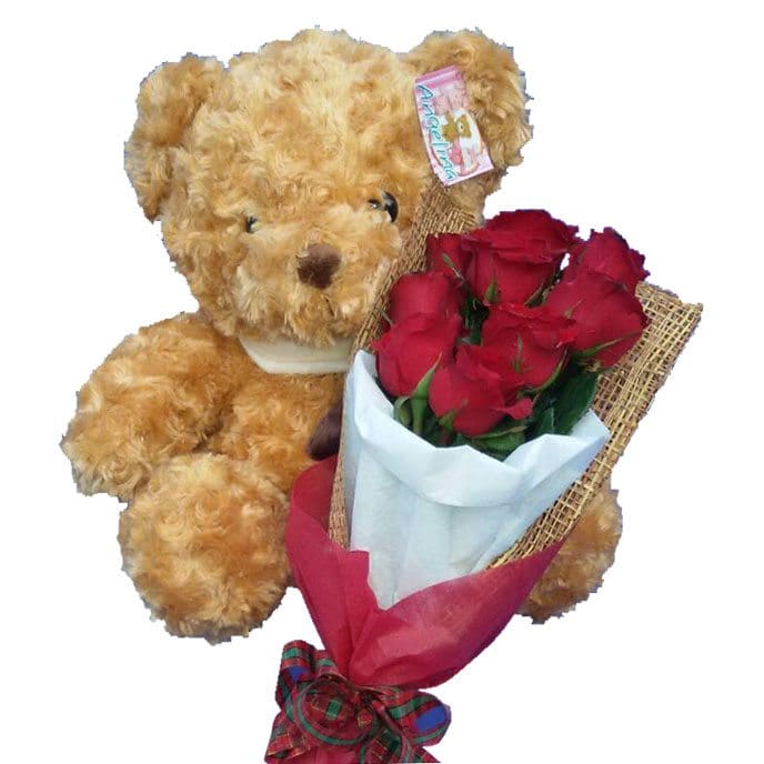 Teddy & Red Roses close