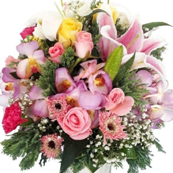Special Mixed Vase with Lily, Chrysanthamum and Roses