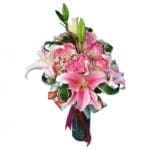 Lilies and pink Roses in a vase