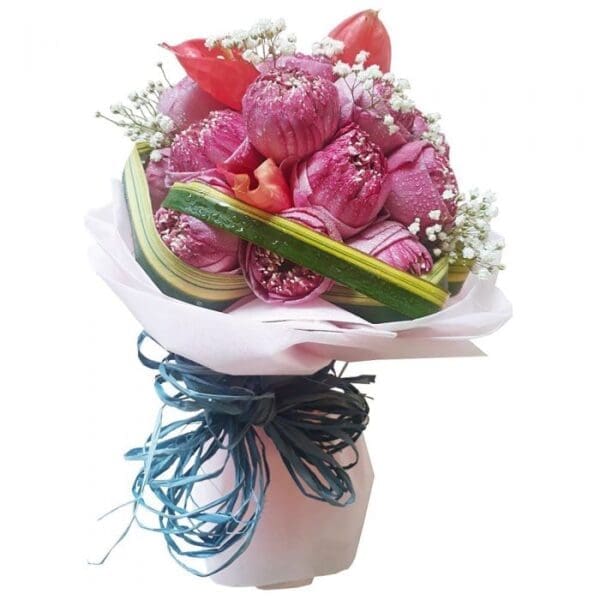 Koh Samui Florist favorite, pink Lotus Lilies in a bouquet