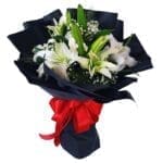 White Lilies Black Wrap Bouquet